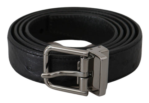 Black Exotic Skin Pattern Silver Buckle Belt Dolce & Gabbana