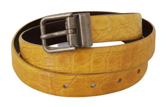 Yellow Exotic Skin Leather Grey Buckle Belt Dolce & Gabbana