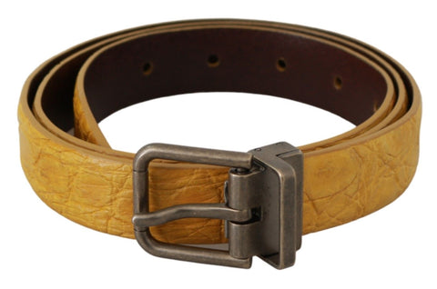 Yellow Exotic Skin Leather Grey Buckle Belt Dolce & Gabbana
