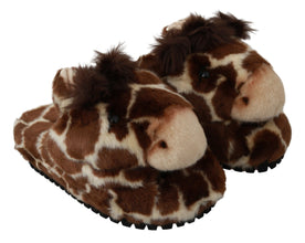 Brown Giraffe Slippers Flats Sandals Shoes Dolce & Gabbana