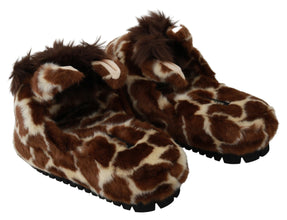 Brown Giraffe Slippers Flats Sandals Shoes Dolce & Gabbana