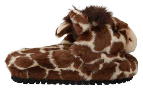 Brown Giraffe Slippers Flats Sandals Shoes Dolce & Gabbana