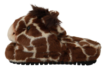 Brown Giraffe Slippers Flats Sandals Shoes Dolce & Gabbana