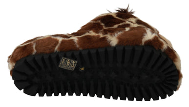 Brown Giraffe Slippers Flats Sandals Shoes Dolce & Gabbana