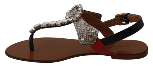 Leather Ayers Crystal Sandals Flip Flops Shoes Dolce & Gabbana
