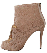 Pink Crystal Lace Booties Stilettos Shoes Dolce & Gabbana