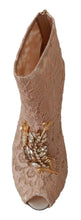 Pink Crystal Lace Booties Stilettos Shoes Dolce & Gabbana