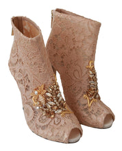 Pink Crystal Lace Booties Stilettos Shoes Dolce & Gabbana