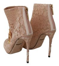 Pink Crystal Lace Booties Stilettos Shoes Dolce & Gabbana