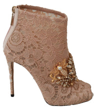 Pink Crystal Lace Booties Stilettos Shoes Dolce & Gabbana