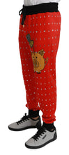 Red Piggy Bank Cotton Crystal Trousers Pants Dolce & Gabbana