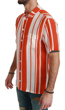 Orange Silk Striped Short Sleeve White Shirt Dolce & Gabbana