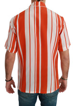 Orange Silk Striped Short Sleeve White Shirt Dolce & Gabbana