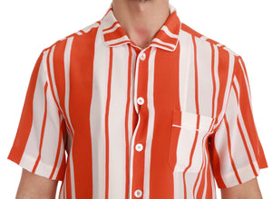 Orange Silk Striped Short Sleeve White Shirt Dolce & Gabbana