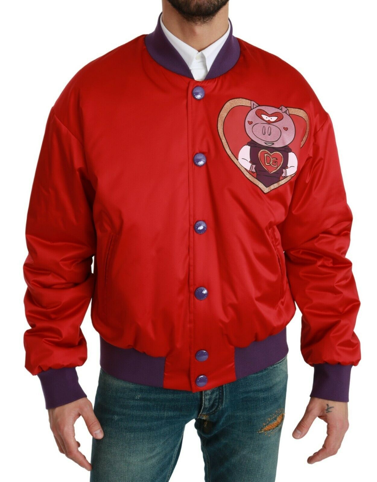 Red YEAR OF THE PIG Bomber Jacket Dolce & Gabbana