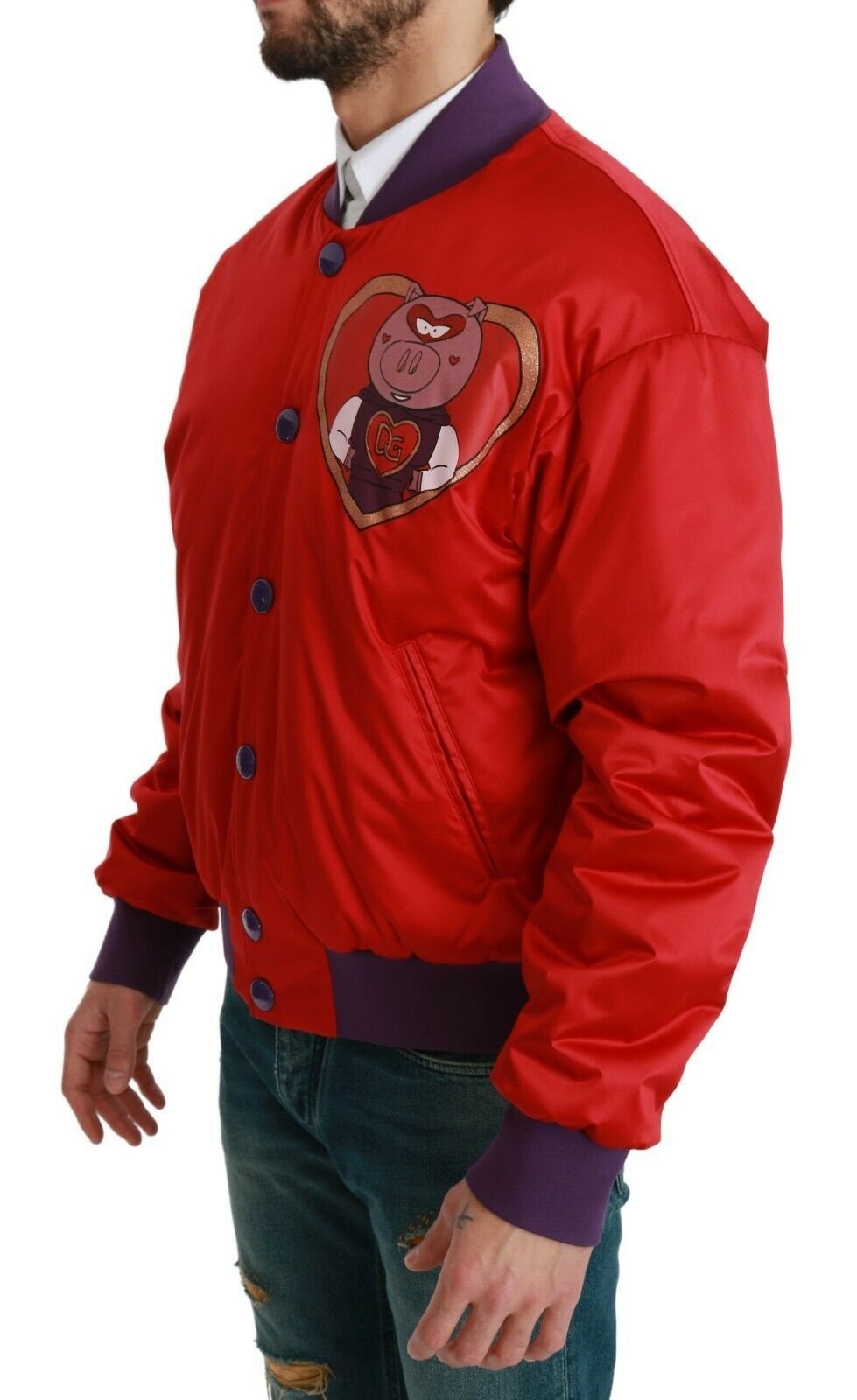 Red YEAR OF THE PIG Bomber Jacket Dolce & Gabbana