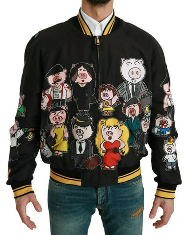 Black YEAR OF THE PIG Bomber Jacket Dolce & Gabbana