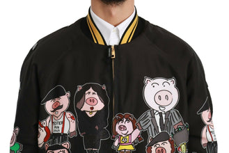 Black YEAR OF THE PIG Bomber Jacket Dolce & Gabbana