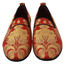 Red Gold Brocade Slippers Loafers Shoes Dolce & Gabbana