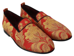 Red Gold Brocade Slippers Loafers Shoes Dolce & Gabbana