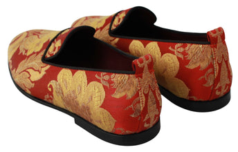Red Gold Brocade Slippers Loafers Shoes Dolce & Gabbana