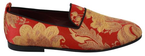 Red Gold Brocade Slippers Loafers Shoes Dolce & Gabbana