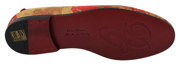 Red Gold Brocade Slippers Loafers Shoes Dolce & Gabbana