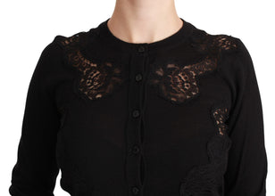 Black Cashmere Lace Cardigan Sweater Dolce & Gabbana