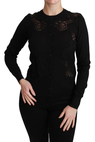 Black Cashmere Lace Cardigan Sweater Dolce & Gabbana