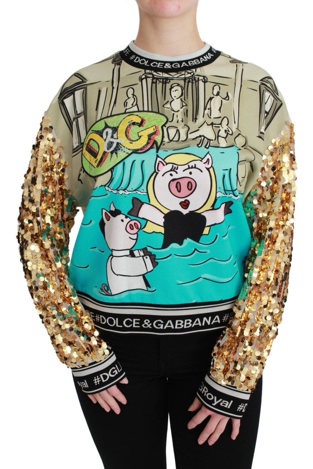 Year of the Pig Sequined Top  Sweater Dolce & Gabbana
