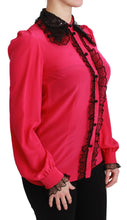 Pink Silk Black Sequin Lace Shirt Blouse Dolce & Gabbana