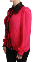 Pink Silk Black Sequin Lace Shirt Blouse Dolce & Gabbana