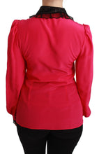 Pink Silk Black Sequin Lace Shirt Blouse Dolce & Gabbana