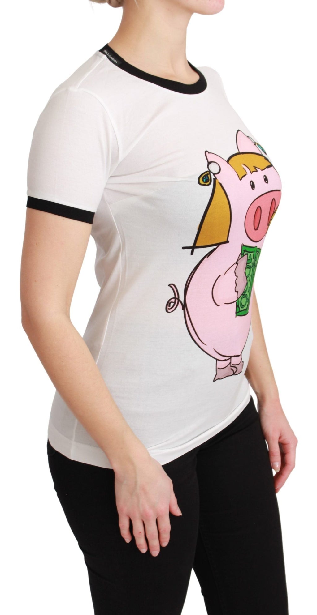 White YEAR OF THE PIG Top Cotton T-shirt Dolce & Gabbana