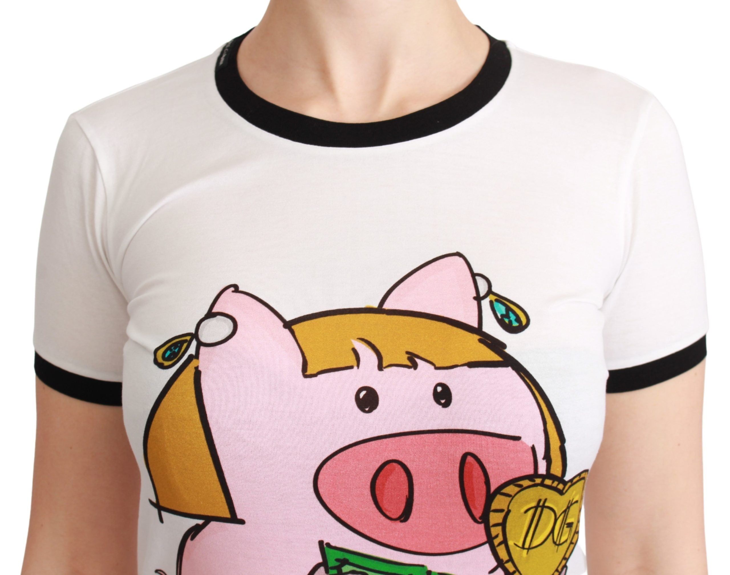 White YEAR OF THE PIG Top Cotton T-shirt Dolce & Gabbana