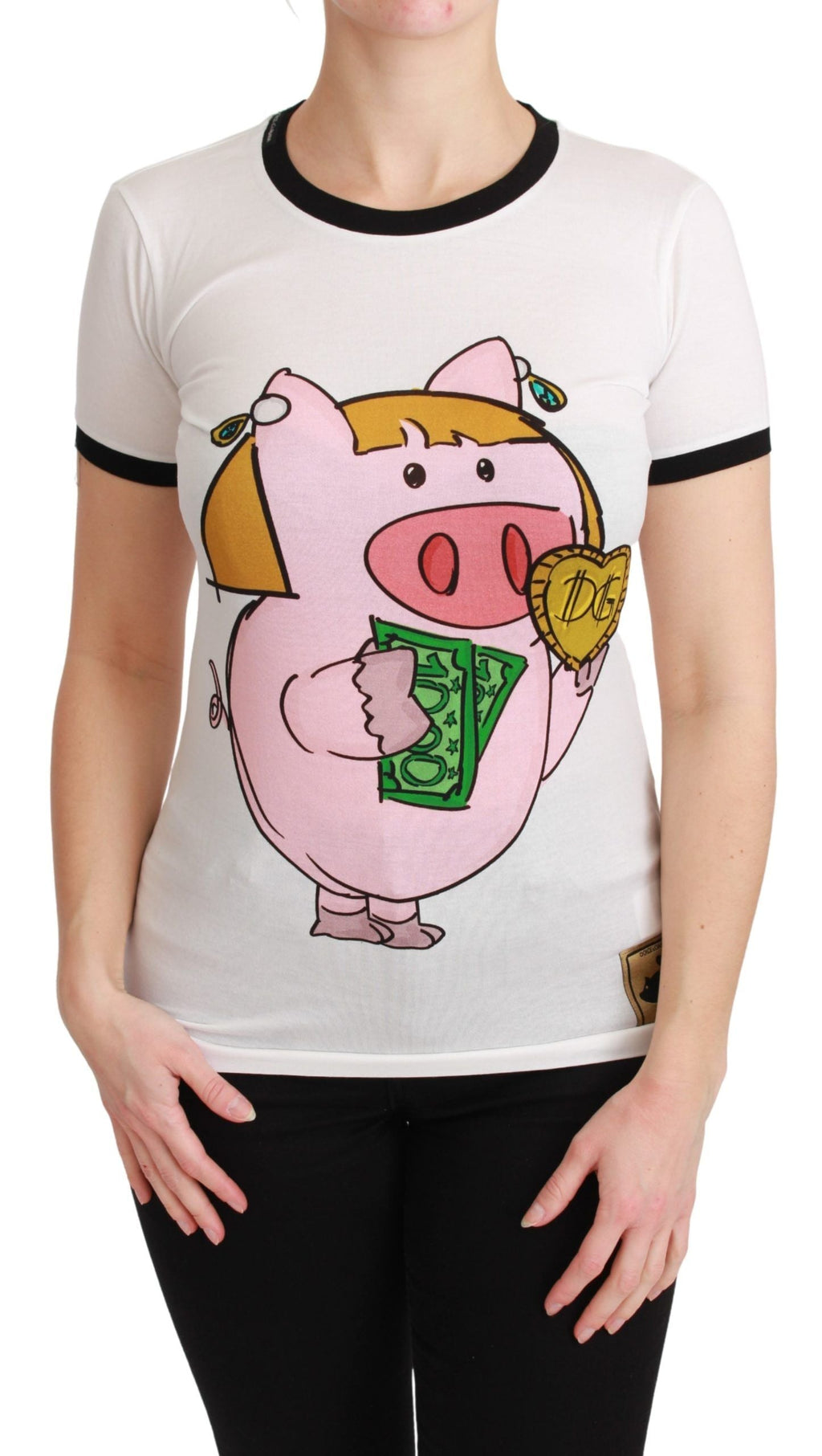 White YEAR OF THE PIG Top Cotton T-shirt Dolce & Gabbana