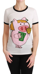 White YEAR OF THE PIG Top Cotton T-shirt Dolce & Gabbana