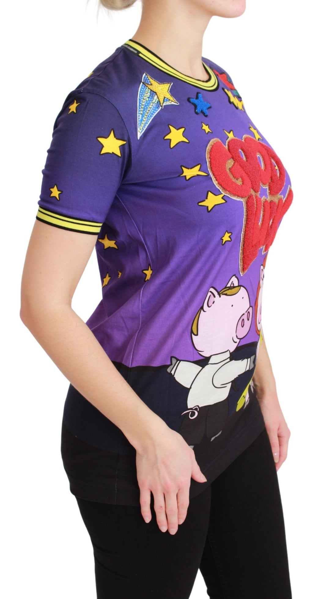 Purple YEAR OF THE PIG Top Cotton T-shirt Dolce & Gabbana