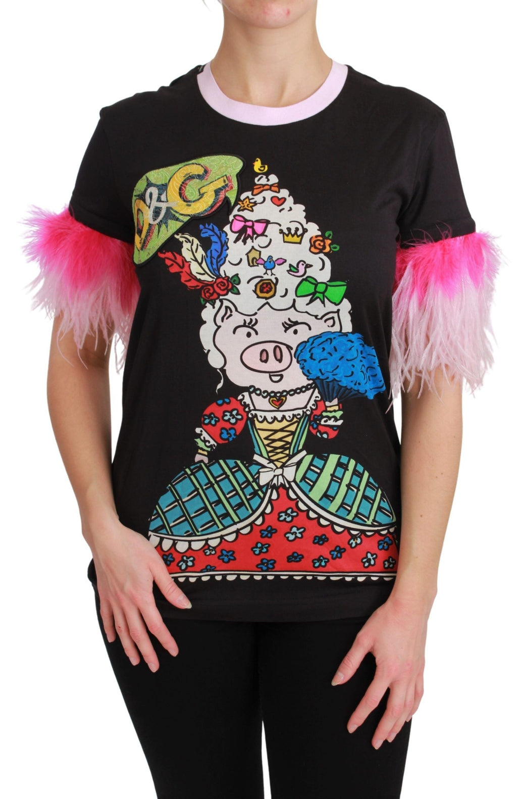 Black YEAR OF THE PIG Top Cotton  T-shirt Dolce & Gabbana