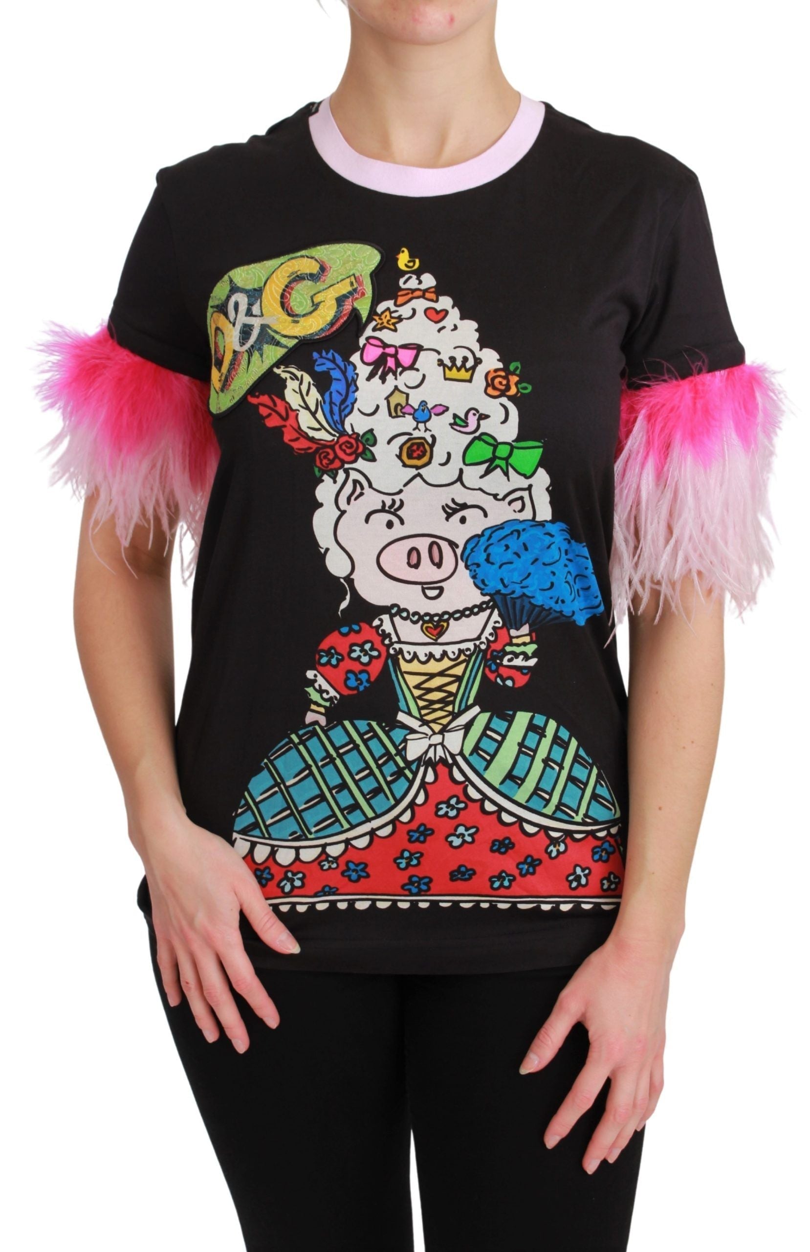 Black YEAR OF THE PIG Top Cotton  T-shirt Dolce & Gabbana