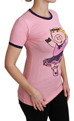 Pink YEAR OF THE PIG Top Cotton T-shirt Dolce & Gabbana