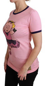 Pink YEAR OF THE PIG Top Cotton T-shirt Dolce & Gabbana