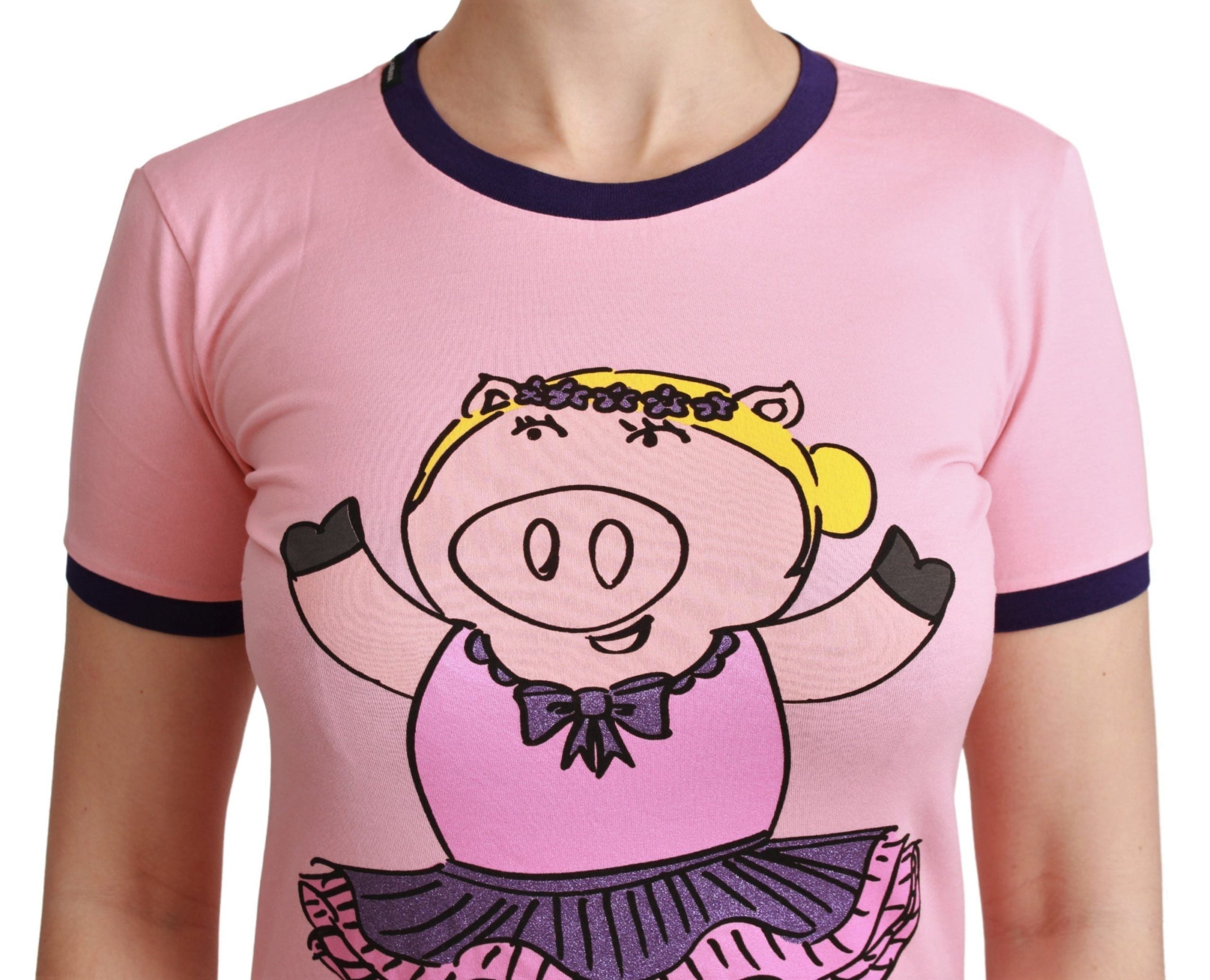 Pink YEAR OF THE PIG Top Cotton T-shirt Dolce & Gabbana