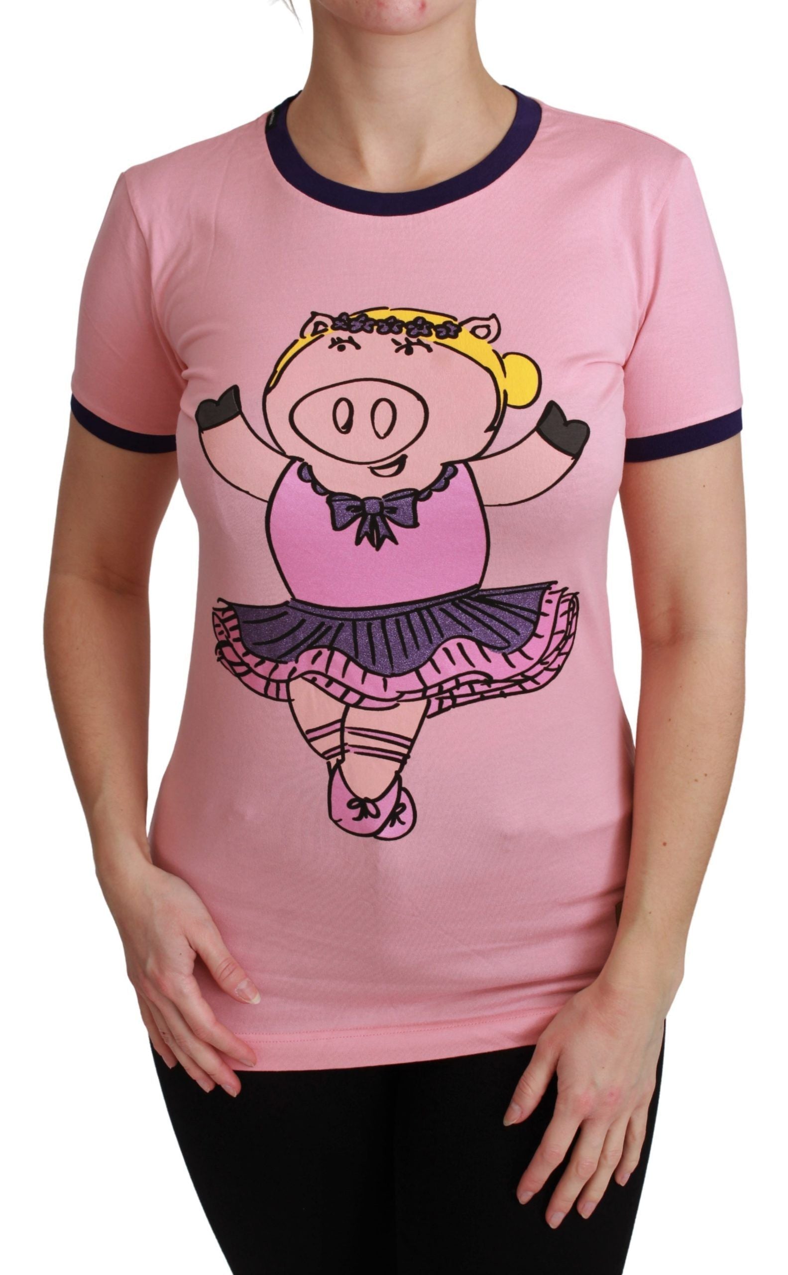 Pink YEAR OF THE PIG Top Cotton T-shirt Dolce & Gabbana