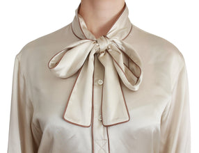 Beige Sleeve Top Queen Silk Satin Blouse Dolce & Gabbana