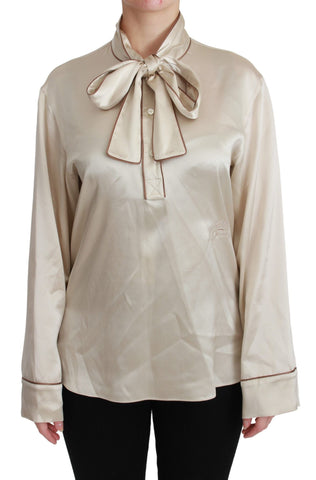 Beige Sleeve Top Queen Silk Satin Blouse Dolce & Gabbana
