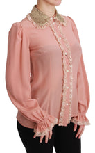 Pink Silk Gold Sequin Lace Blouse Shirt Dolce & Gabbana