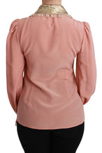 Pink Silk Gold Sequin Lace Blouse Shirt Dolce & Gabbana