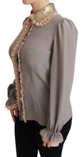 Gray Silk Gold Sequin Lace Blouse Shirt Dolce & Gabbana