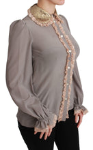 Gray Silk Gold Sequin Lace Blouse Shirt Dolce & Gabbana